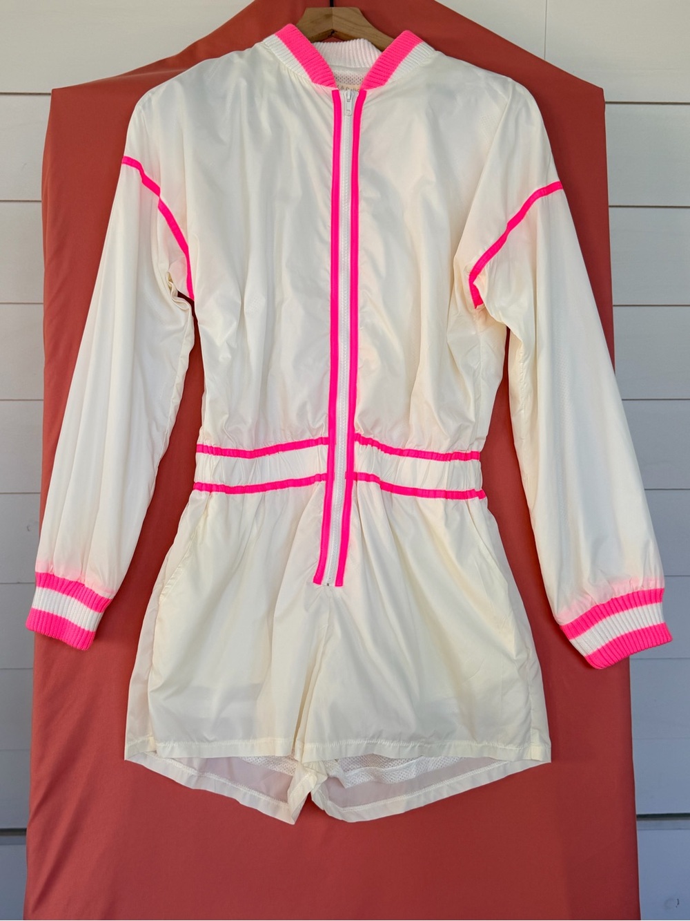 Hot & Delicious Y2K Windbreaker Romper Neon Pink Retro Sporty Zip Up M